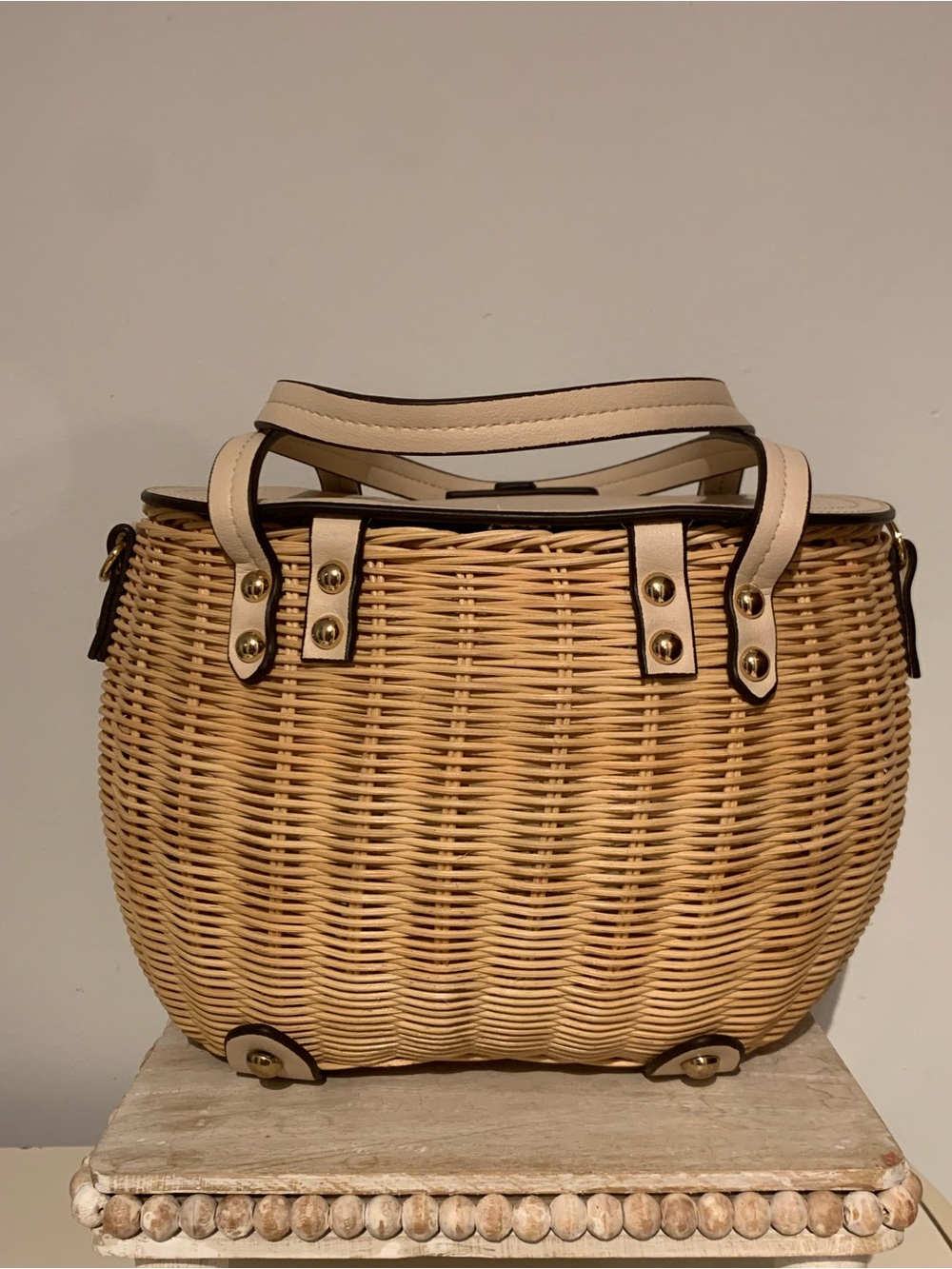 Tommy Bahama Natural Wicker Tote with Cream Trim and Gold Hardware - Picture 2 of 6